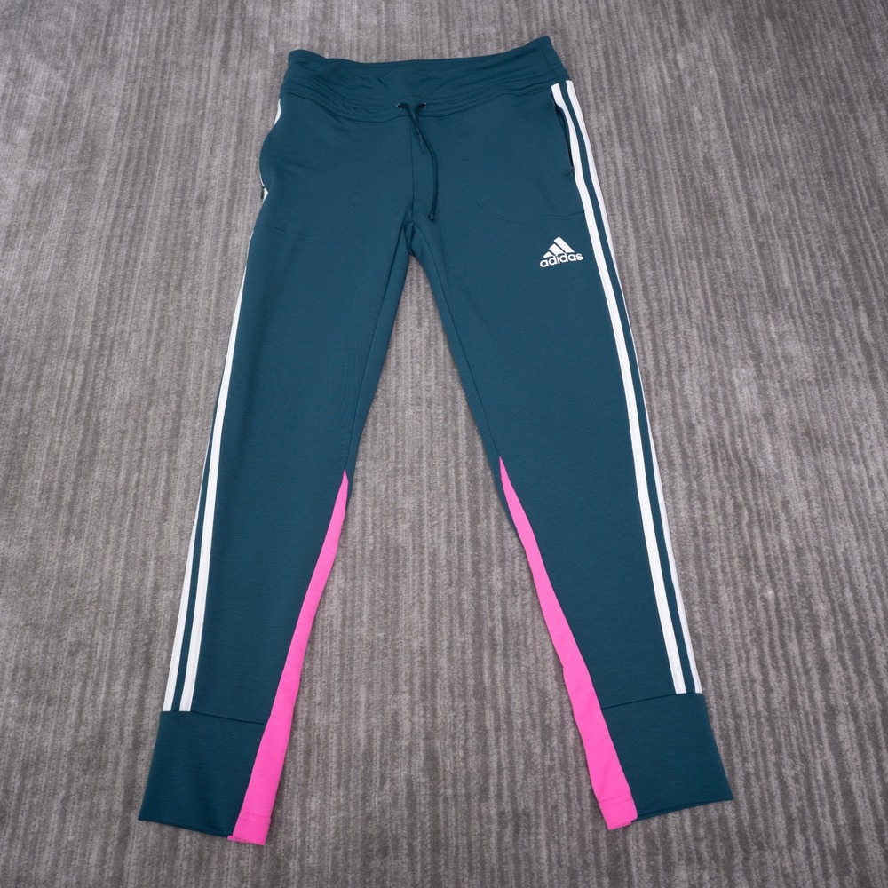 Adidas Track Pants Womens Medium Teal Pink Excellent Primegreen Tapered Joggers